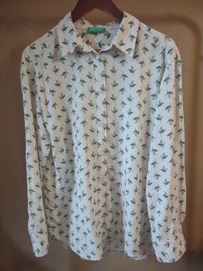 Preppy Green Leaf Print Botanical Button-Down Shirt - United Colors of Benetton